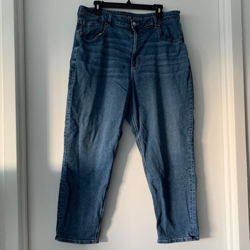 American Eagle Mom Jeans Womens 18 Short Medium Dark Wash Stretch Denim